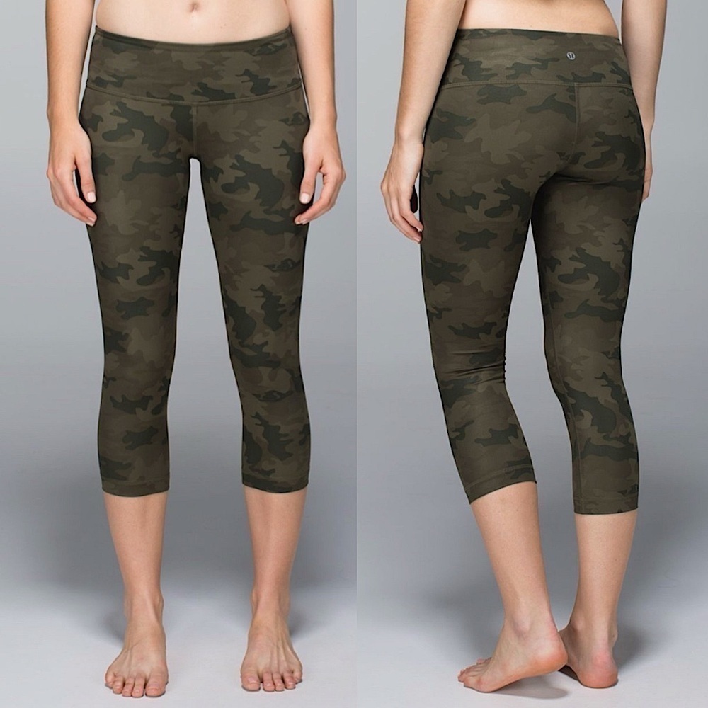 Lululemon Wunder Under Crop Full-On Luxtreme Savasana Camo Fatigue Green Sz 8